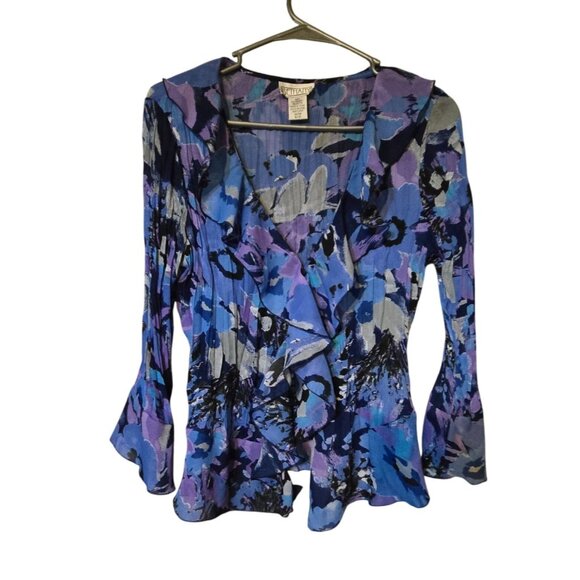 Bethany M/M Relaxed Blue/ Purple Floral‎ Pleated Flounce Y2K Fairycore In Bloom - Picture 1 of 5